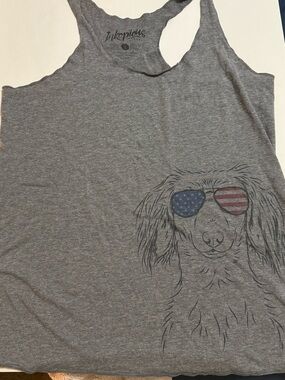 Inkopious Women's Racerback Tank Top with Patriotic Daschund Graphic - Gray